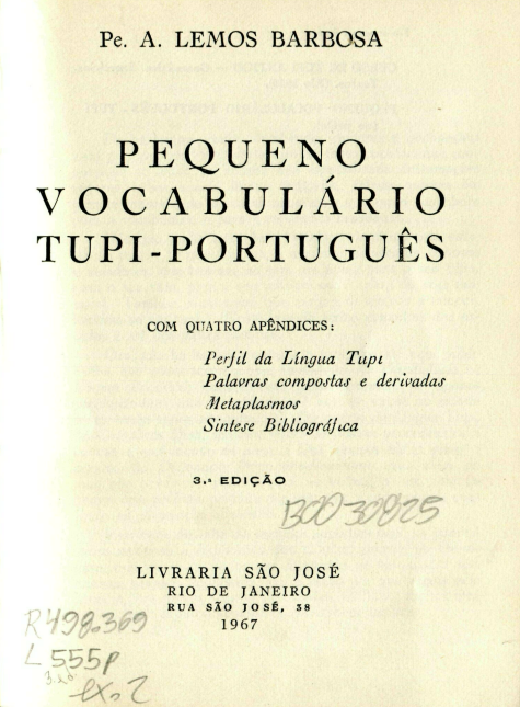 Capa do Livro Pequeno Vocabulário Tupi-Português
