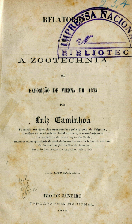 Capa do Livro Relatório sobre a Zootecnia na Exposição de Vienna em 1873