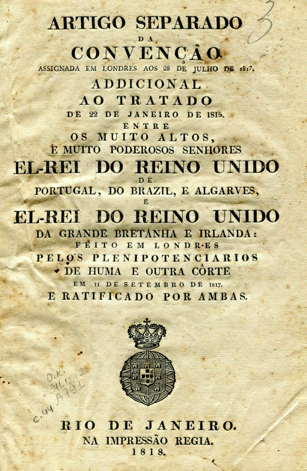 Capa do Livro Artigo Separado da Convenção Assignada em Londres aos 28 de julho de 1817