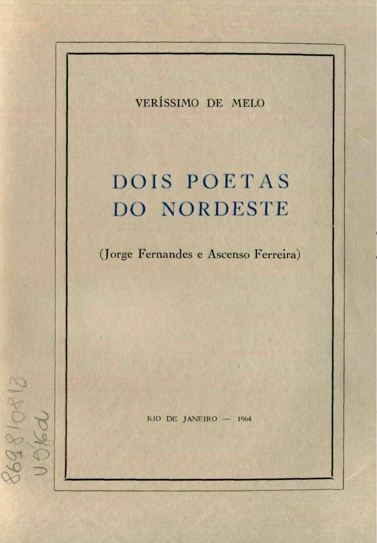 Capa do Livro Dois Poetas do Nordeste (Jorge Fernandes e Ascenso Ferreira)