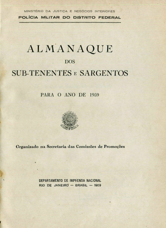 Capa do Livro Almanaque dos Sub-Tenentes e Sargentos Para o Ano de 1959