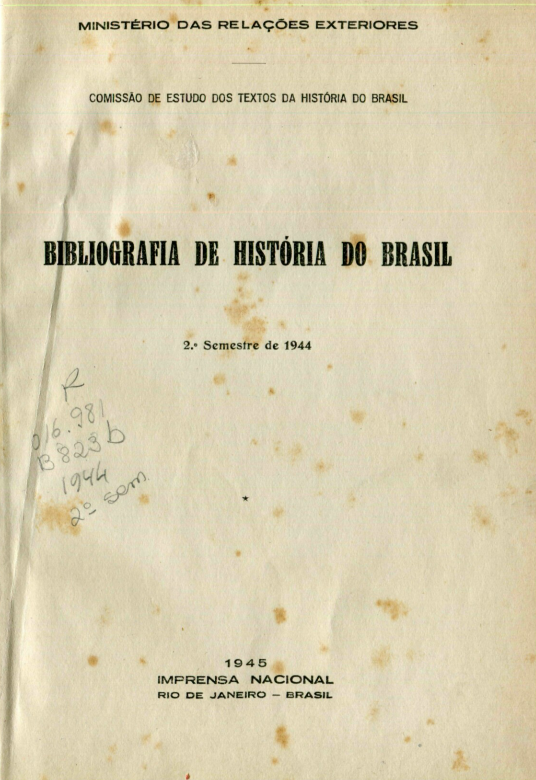 Capa do Livro Bibliografia de História do Brasil --2º semestre 1944
