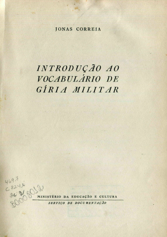 Capa do Livro Introdução ao Vocabulario de Gíria Militar