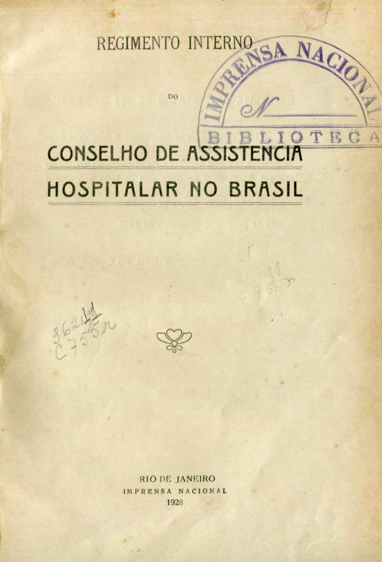 Capa do Livro Regimento Interno do Conselho de Assistência Hospitalar no Brasil