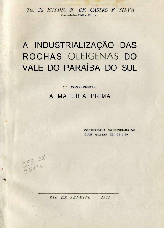Capa do Livro A Industrialização das Rochas Oleígenas do Vale do Paraíba do Sul
