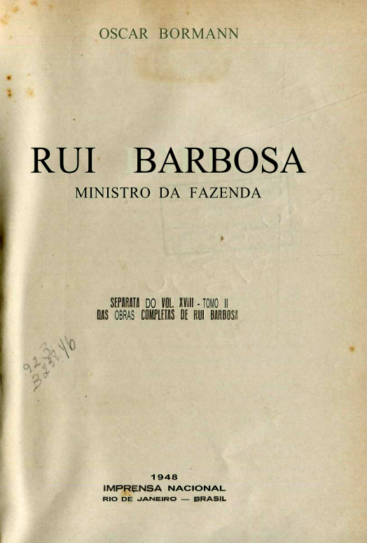 Capa do Livro Rui Barbosa - Ministro da Fazenda