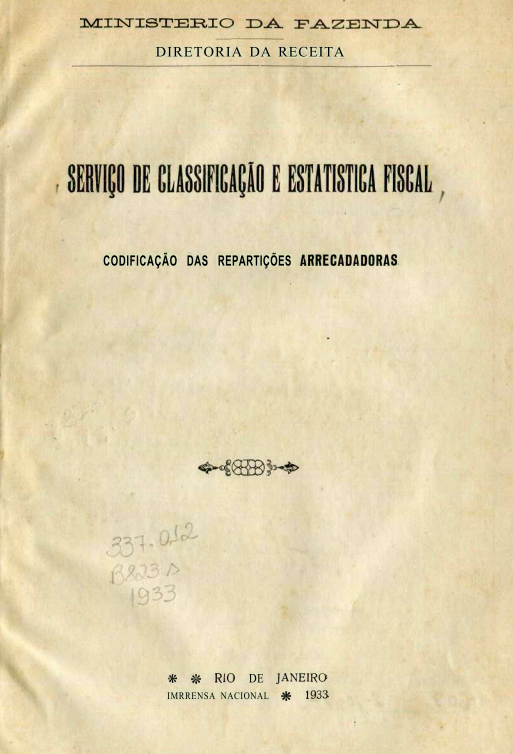 Capa do Livro Serviço de Classificação e Estatística Fiscal