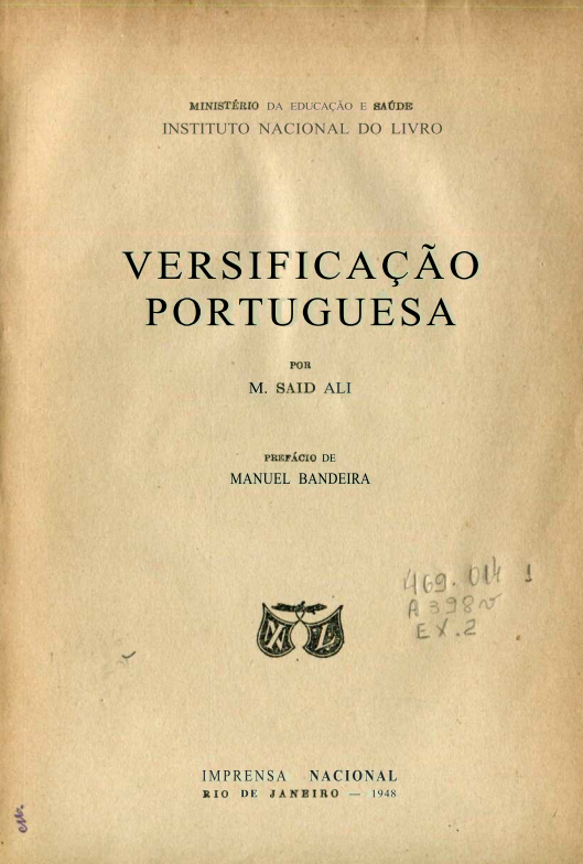 Capa do Livro Versificação Portuguêsa