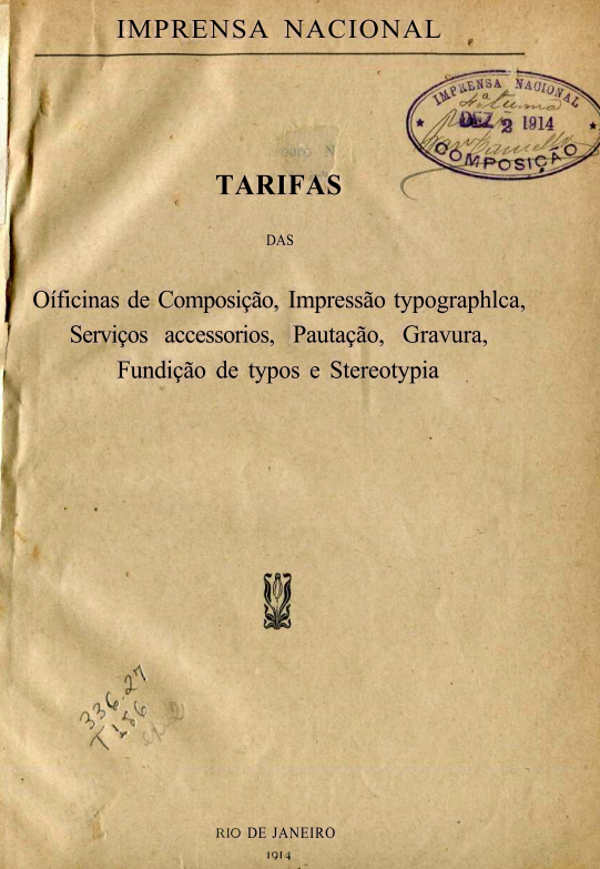 Capa do Livro Tarifas das Officinas Imprensa Nacional