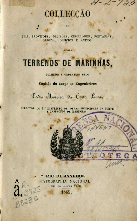 Capa do Livro Colleção de Leis Sobre Terrenos de Marinhas