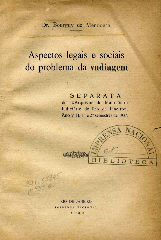 Capa do Livro Aspectos legais e sociais do problema da vadiagem