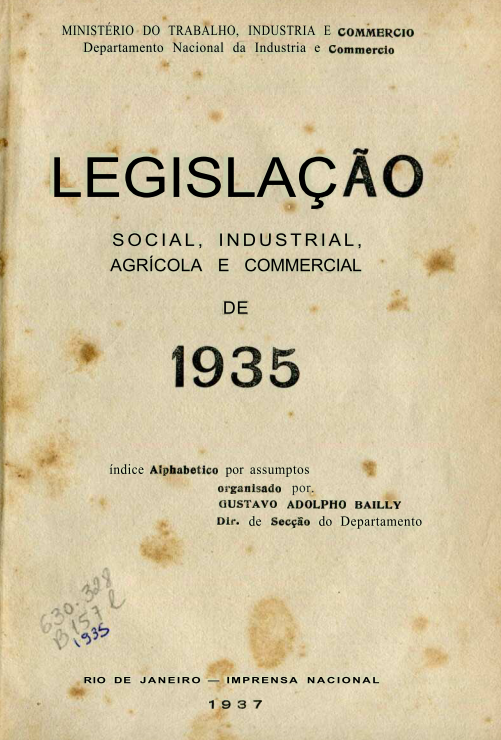 Capa do Livro Legislação, Social, Industrial, Agrícola e Commercial de 1935