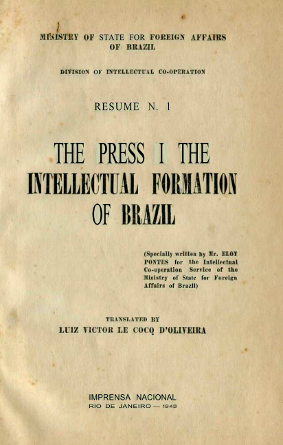 Capa do Livro The Press in  The Intellectual Formation of Brazil