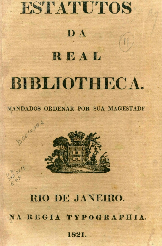 Capa do Livro Estatutos da Real Bibliotheca