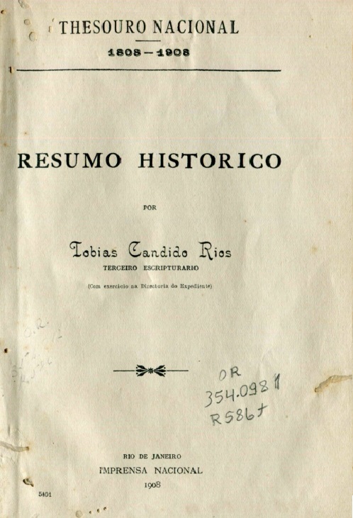 Capa do Livro Thesouro Nacional -1808-1908 Resumo Histórico